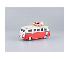 Kovové auto – VW T1 Bulli s plážovou výbavou  červené