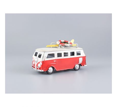 Kovové auto – VW T1 Bulli s plážovou výbavou  červené