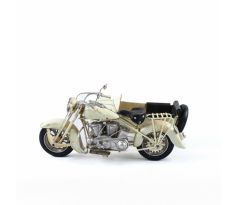 Krémová kovová motorka "SIDECAR" – cca 15x23 cm