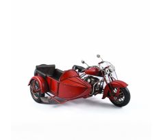Červená kovová motorka "SIDECAR" – cca 15x23 cm