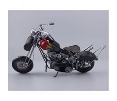 Čierna kovová motorka s plameňovou nádržou – 13x32x18 cm
