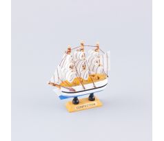 Drevená plachetnica CONFECTION White & Blue Natur & Lak 10x9x3 cm