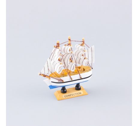 Drevená plachetnica CONFECTION White & Blue Natur & Lak 10x9x3 cm